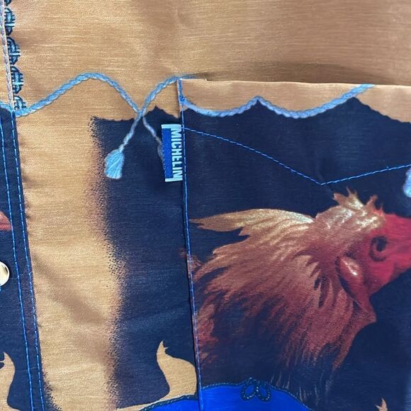 MICHELIN Mens Western Roper Country Rooster Graphic Dress Shirt Blue Gold Red - Picture 7 of 8